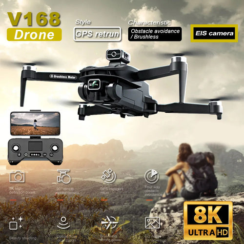 V168 Profesional 8K Drones with Camera 5G Wifi Brushless Motor RC Quadcopter Obstacle Avoidance GPS Positioning FPV Dron Toys