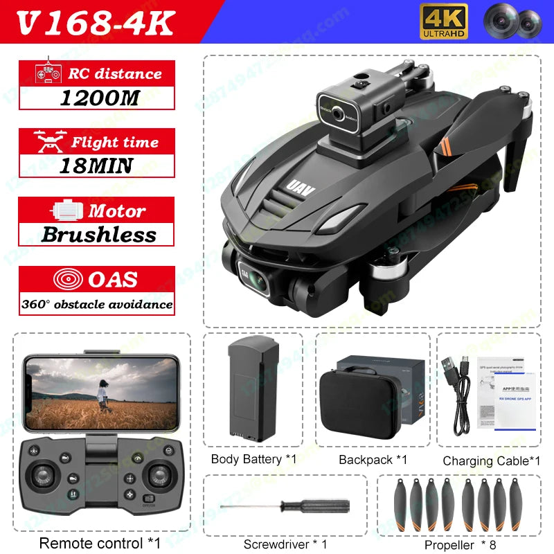 V168 Profesional 8K Drones with Camera 5G Wifi Brushless Motor RC Quadcopter Obstacle Avoidance GPS Positioning FPV Dron Toys
