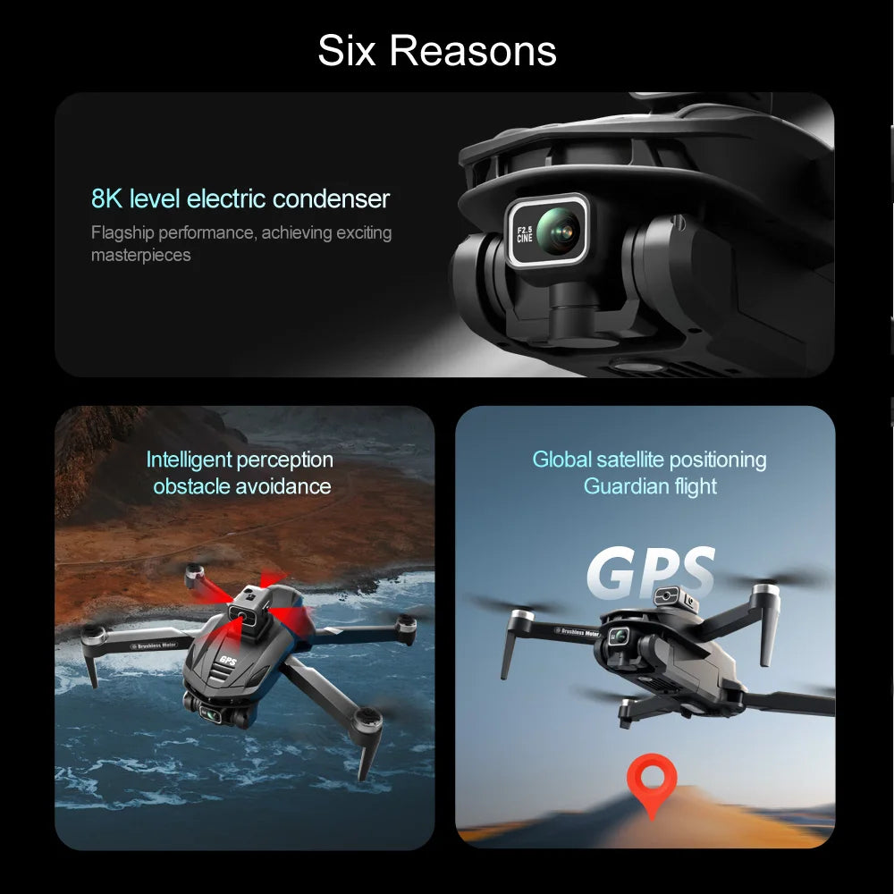 V168 Profesional 8K Drones with Camera 5G Wifi Brushless Motor RC Quadcopter Obstacle Avoidance GPS Positioning FPV Dron Toys