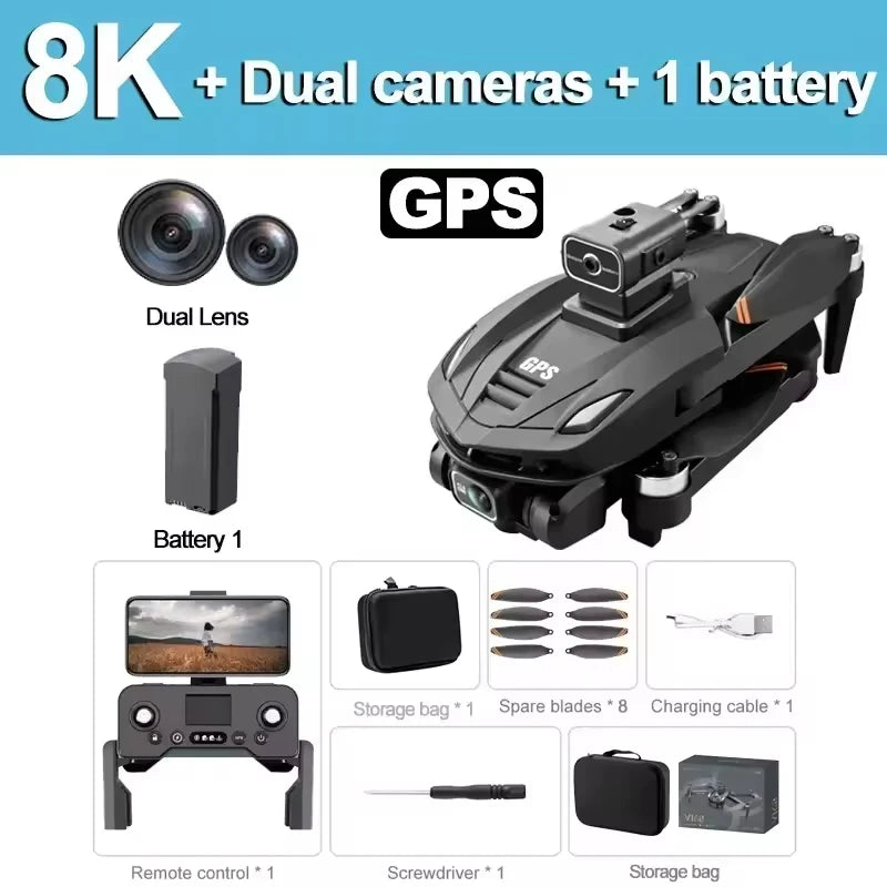 V168 Profesional 8K Drones with Camera 5G Wifi Brushless Motor RC Quadcopter Obstacle Avoidance GPS Positioning FPV Dron Toys